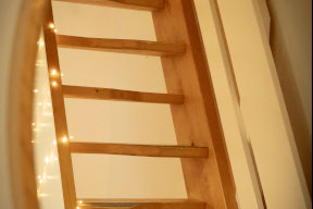 Stairs to the mezzanine level